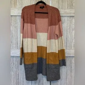 Modern Canvas Color block Open Front Cardigan Sweater Sz L